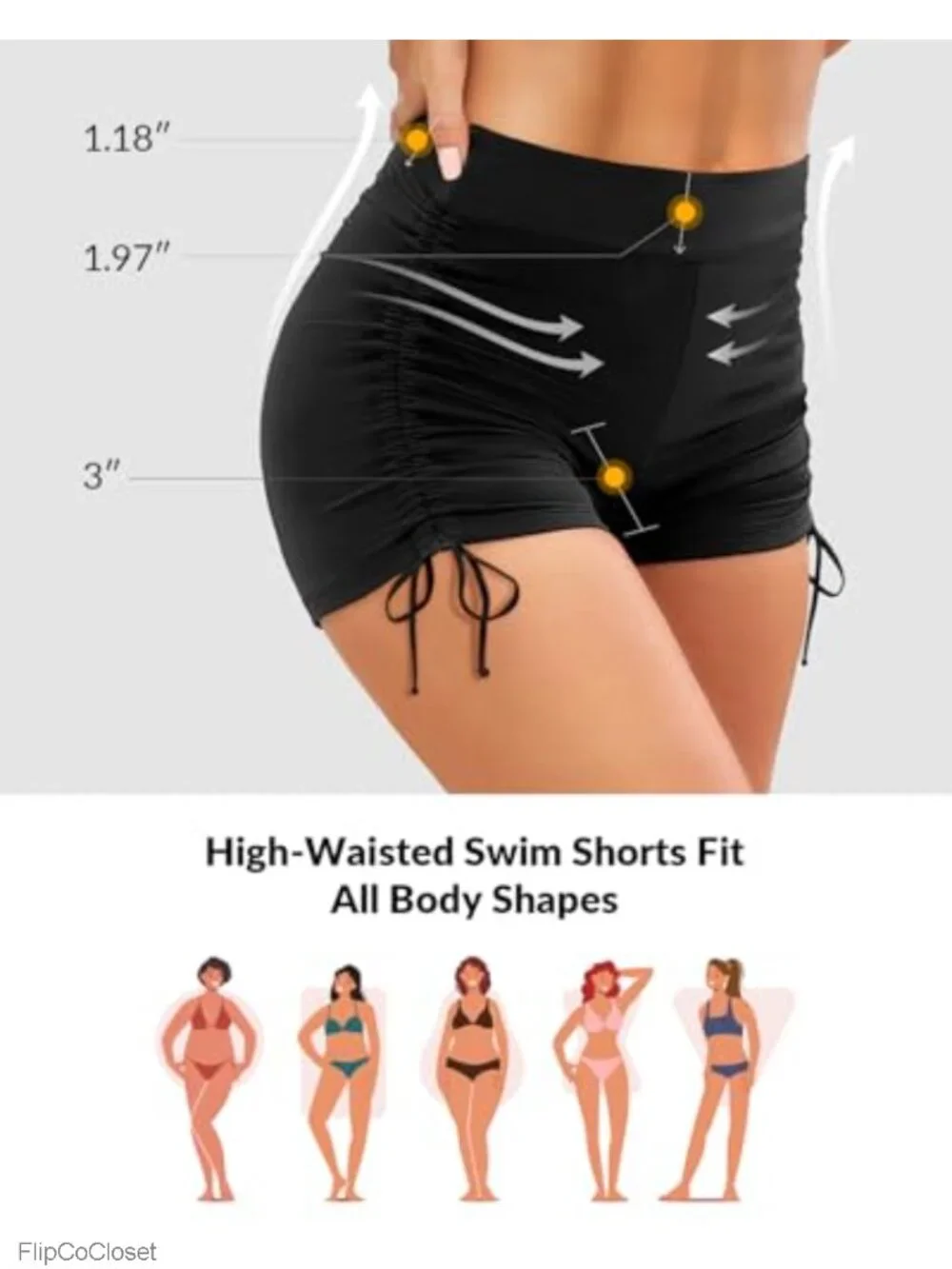 High Waisted Swim Shorts Tummy Control Adjustable Side Tie Quick Dry Boyshort